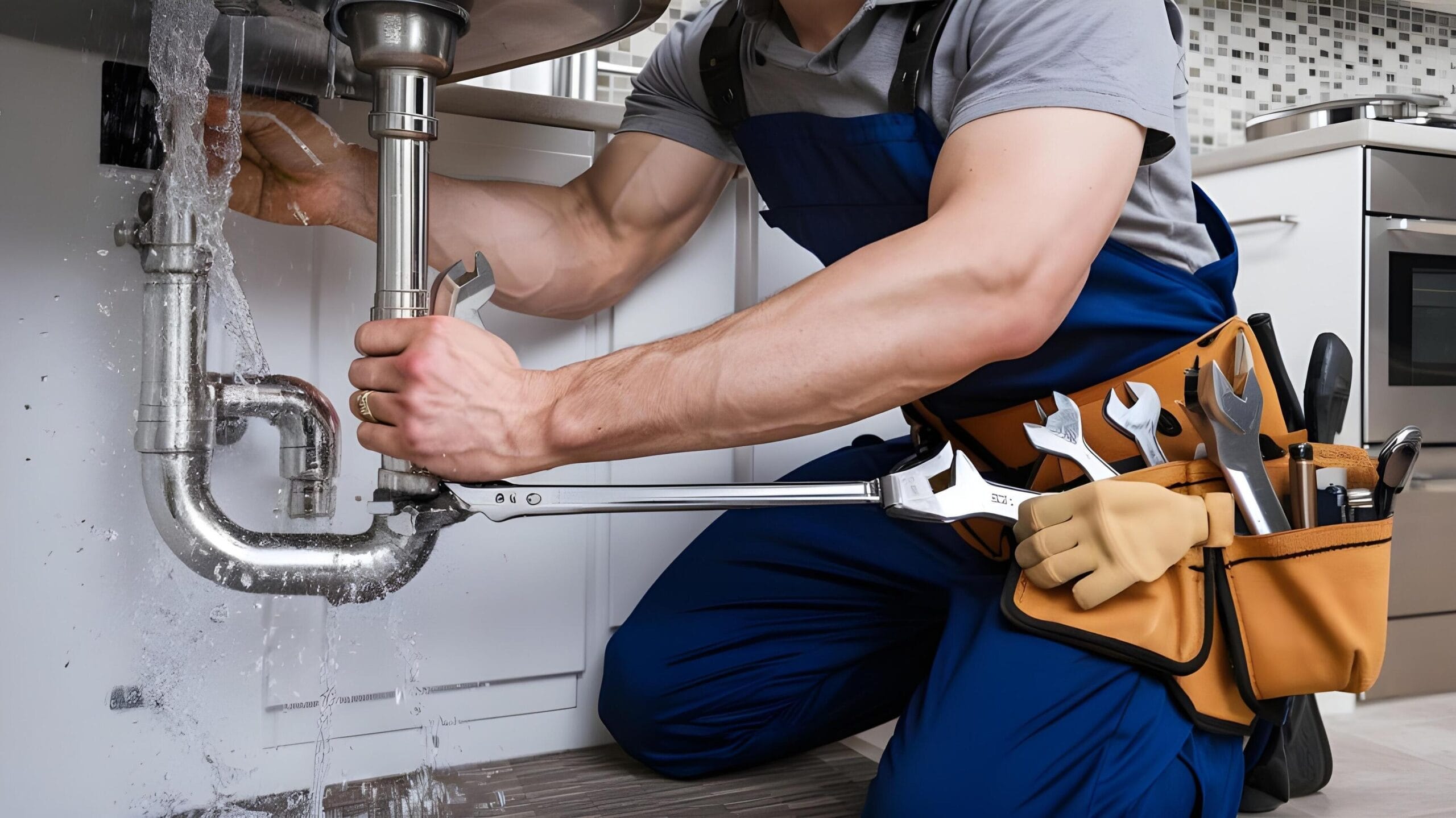 Plumber tightening a residential plumbing pipe in West Linn